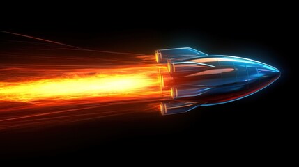A glowing neon rocket ship launching, symbolizing a startupâ€™s rapid growth 