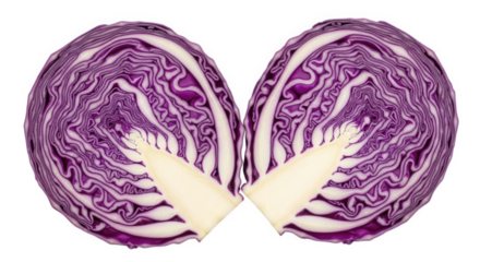 Red cabbage sliced in half vegetable healthy food photography culinary ingredient fresh produce diet raw food on transparent background