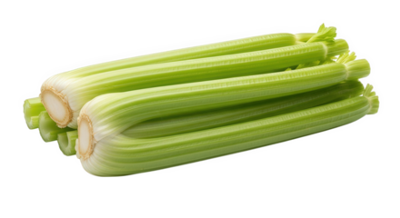 Fresh celery stalks healthy vegetable ingredient for cooking and raw eating isolated on black background on transparent background