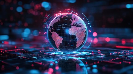 A glowing holographic globe representing a tech startupâ€™s global expansion