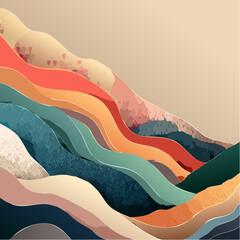 Obraz premium Abstract Layered Landscape Colorful Waves and Torn Paper Texture Vector Illustration