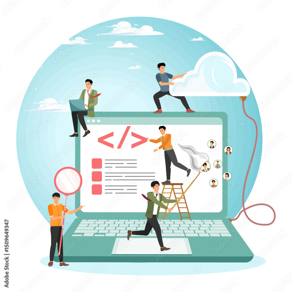 Poster software development, testing or deployment concept.