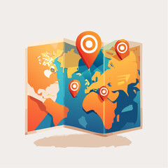 Colorful Stylized World Map with Location Markers Vector Illustration