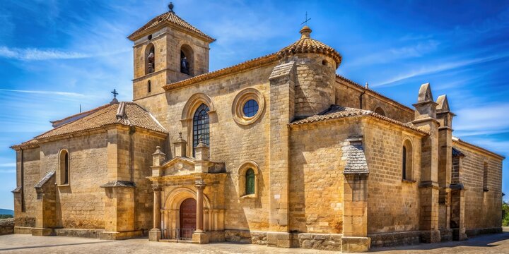 Ancient stone church with intricate architecture in Osuna, Spain , stained glass windows, st domingos church osuna