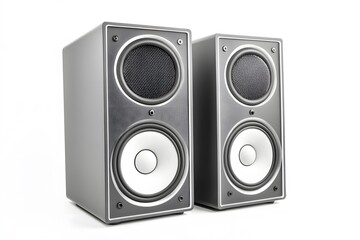 Naklejka premium High fidelity gray loudspeakers isolated against a white background showcasing modern audio technology