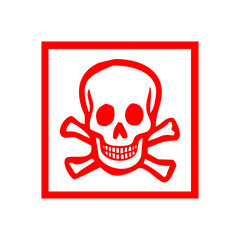  Red Skull Warning Icon – Toxic and Hazard Alert Vector