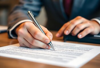 person signing a document with a pen