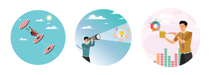 Naklejka premium Challenge or aspiration concept to success. Product discovery. Data cleansing process to arrange.