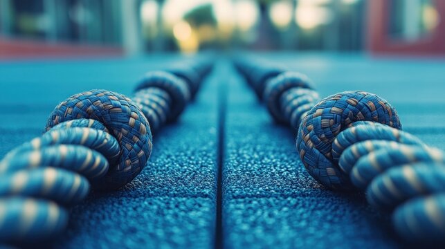 Two parallel ropes on a textured blue surface