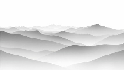 Fototapeta premium Create a minimalist vector illustration of layered mountain ranges in grayscale. The design should feature soft gradients and overlapping silhouettes to convey depth, with the closest mountains in dar
