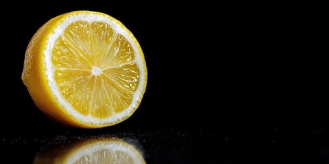 Closeup of a Juicy Yellow Lemon Half on Dark Background