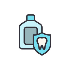 Mouthwash Bottle With Dental Shield Emblem Symbolizing Oral Hygiene