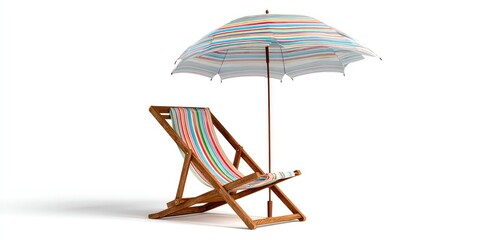 Deck Chair with Umbrella. Deck chair with an umbrella isolated on white background. 