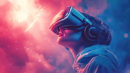 A creative entrepreneur using a VR headset to design a futuristic startup product