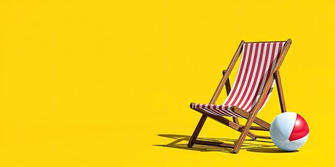 Striped Deck Chair and Beach Ball. Striped deck chair and beach ball on a yellow background.