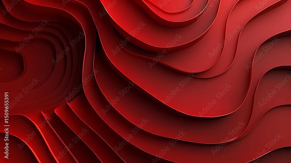  abstract red layered waves create a textured background with a smooth gradient surface