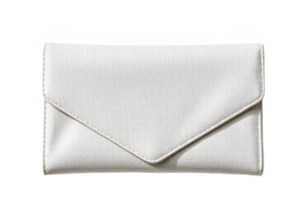 A stylish white clutch purse with a textured finish and envelope-style flap.