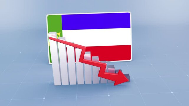 Khakassia Country Flag and Bar Chart Graph Showing Decreasing Values a Red Arrow Economic Crisis Concept
