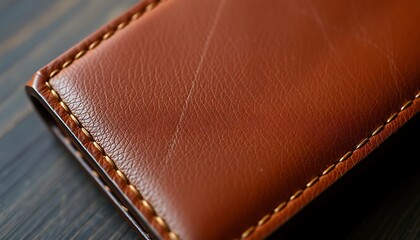 brown leather wallet sitting on top of a wooden table