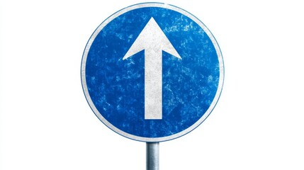 Blue and white upward arrow sign, a guide for direction, progress, navigation