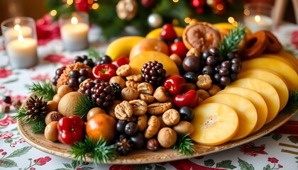 platter of fruit and nuts on a table