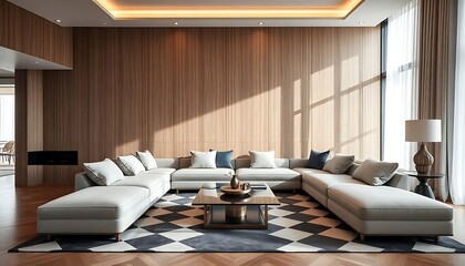 modern living room with a checkered floor
