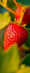 close up of a strawberry on a plant