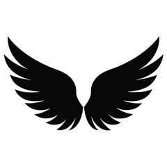 Black silhouette of angel wings isolated on a clean white background for design use.