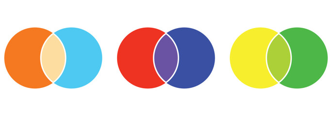 Intersecting circles. Blue and cyan. Merge concept. Colored icon. Business background. Vector illustration. Stock image.