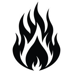 Bold black and white illustration of a simple fire flame icon on a white background