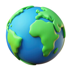 Colorful Earth Globe with Simplified Continents 3d icon in cartoon plastic style minimal isolated on transparent white background, clipping path