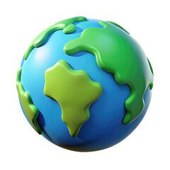 Colorful Earth Globe with Simplified Continents 3d icon in cartoon plastic style minimal isolated on transparent white background, clipping path