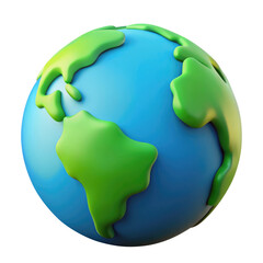 Colorful Earth Globe with Simplified Continents 3d icon in cartoon plastic style minimal isolated on transparent white background, clipping path