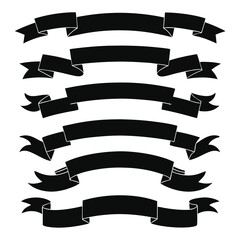 Set of six black ribbon banners isolated on white background for design and decoration