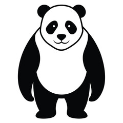Simple adorable cartoon panda bear illustration in black and white isolated on white background