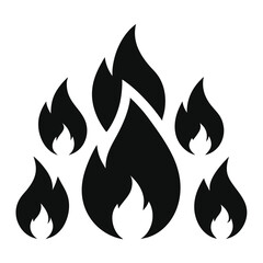 Stylized black and white fire flames isolated on white background for graphic design