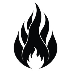 Stylized black flame icon isolated on white background for graphic design purposes