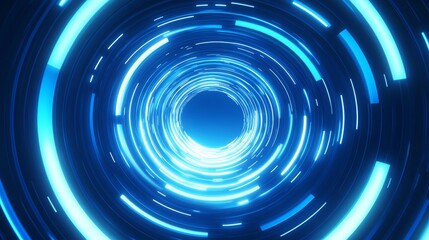 Obraz premium Blue Neon Circular Tunnel with Radiant Light Effects