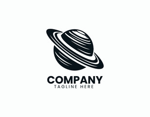 Sleek Black Silhouette of Majestic Saturn Planet Iconic Rings Vector Logo Design