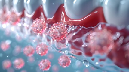 Concept for self cleaning teeth using nanotechnology microscopic robots removing plaque in ultra detailed 3D rendering