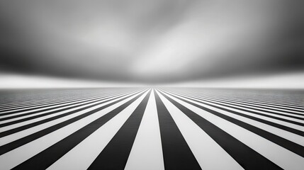 Monochromatic pathway stretching to a hazy horizon.