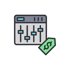 Price Adjustment Through Audio Mixer Console And Dollar Currency Tag