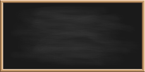 School Blackboard with Wooden Frame. Chalkboard with white Chalk Dirty Texture. Vector Realistic Black Board for Classroom, Restaurant Menu Board Template. Rectangular Blackboard Education Chalk. Web.