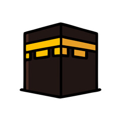 Depiction of the Kaaba in Mecca, ideal for religious and cultural designs depicting Islamic traditions and landmarks in travel materials.