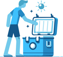 Man Opening a Cool Box on a Sunny Day - Summertime Refreshment Illustration