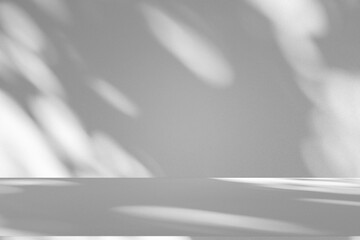 Wall interior background, studio and backdrops show products.with shadow from window color white and grey. background for text insertion and presentation product	
