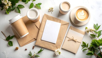 Elegant Coffee Shop Branding Mockup Menu, Cups, and Envelopes
