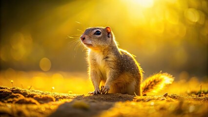 Golden Hour Ground Squirrel A Small Rodent Basking in the Warmth of the Setting Sun