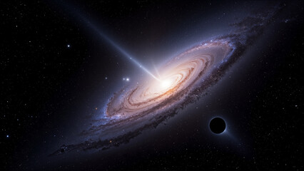 Obraz premium The image shows an artist's impression of a spiral galaxy with a black hole in the center