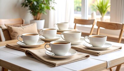 Obraz premium Elegant Coffee Cups and Saucers on a Table Setting